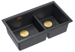 Quadri Newport II Dvojna Antracit Granitna Vgradna Pomivalna Korita 702 x 390 mm z Zlatim zamaškom 1208971379