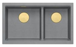 Quadri Newport II Dvojno Siva Granitna Vgradna Korita 702 x 390 mm z Zlatim čepom 1208971380