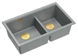 Quadri Newport II Dvojno Siva Granitna Vgradna Korita 702 x 390 mm z Zlatim čepom 1208971380