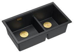 Quadri Newport II Dvojno Črno Granitno Vgradno Pomivalno Korito 702 x 390 mm z Zlatim Čepom 1208971381