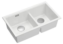 Quadri Newport II Dvojno Beli Granitni Podpultni Umivalnik 702 x 390 mm z RVS zamaškom 1208971383
