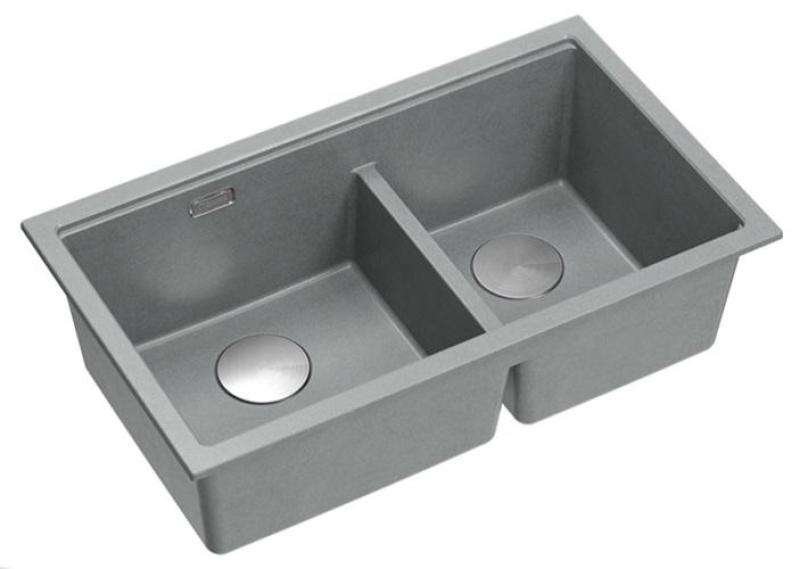 Quadri Newport II Dvojno Sivo Granitno Vgradno Korito 702 x 390 mm z RVS zamaškom 1208971385