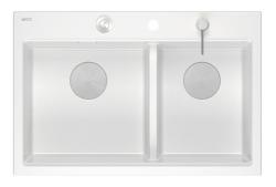 Quadri Hard Rock Dvojni Beli Granitni Nadgradni Umivalnik 76x50 cm z Inox čepom in dodatki 1208971398