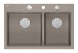 Quadri Hard Rock Dvojni Taupe Granitni Nadgradni Umivalnik 76x50 cm z RVS čepom in dodatki 1208971402