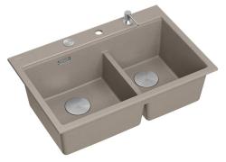 Quadri Hard Rock Dvojni Taupe Granitni Nadgradni Umivalnik 76x50 cm z RVS čepom in dodatki 1208971402