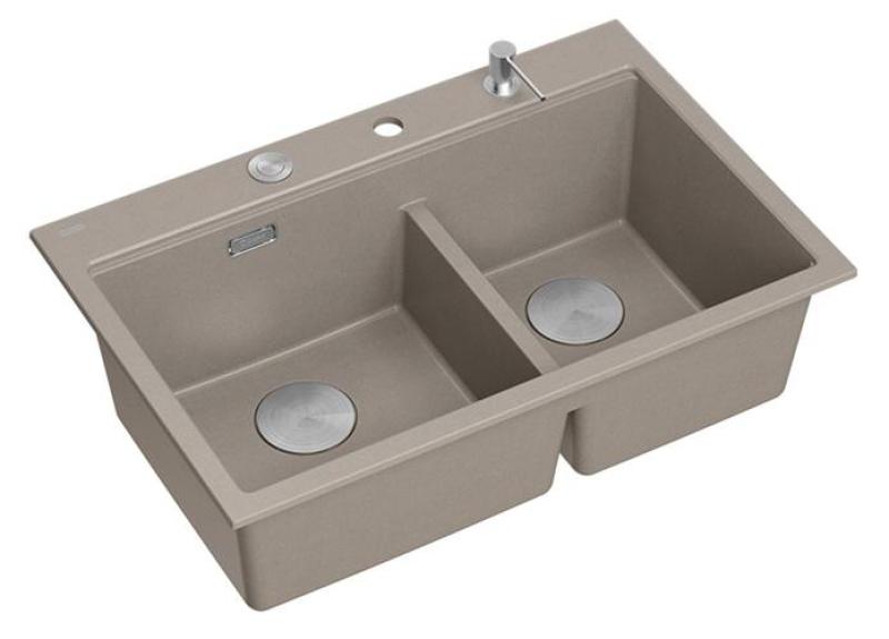 Quadri Hard Rock Dvojni Taupe Granitni Nadgradni Umivalnik 76x50 cm z RVS čepom in dodatki 1208971402