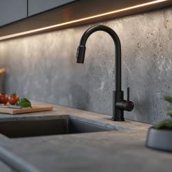 Quadri Viora Kuhinjska mešalna pipa Črna 3-pot z dodatnim priključkom za filtrirano vodo 1208971403