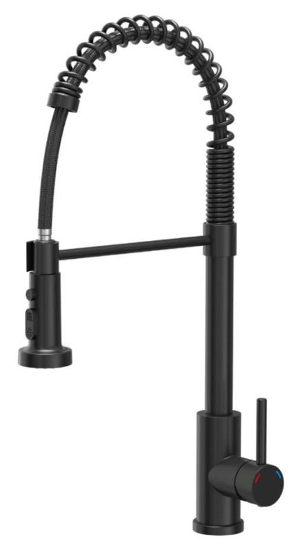 Quadri Redwick črna kuhinjska mešalna pipa z pol-flexibilnim izlivom in prho z dvema vrstama curka plus funkcijo zaustavitve vode 1208971410