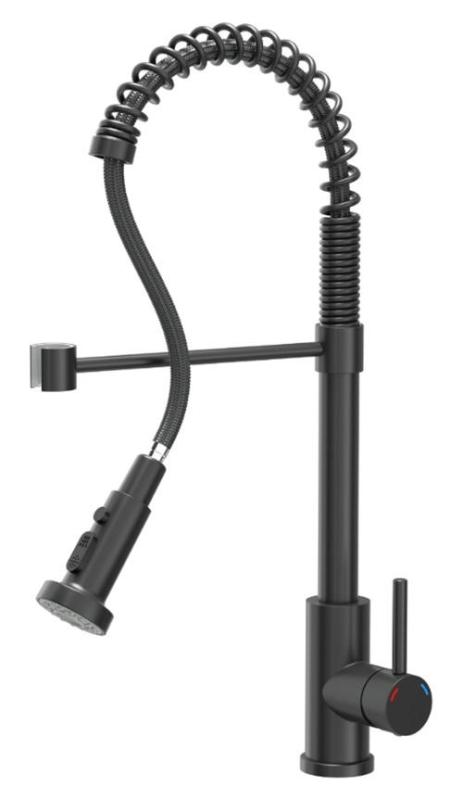 Quadri Redwick črna kuhinjska mešalna pipa z pol-flexibilnim izlivom in prho z dvema vrstama curka plus funkcijo zaustavitve vode 1208971410