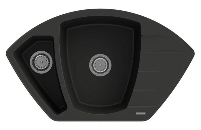 Graniteland Monte Granitni črni kotni umivalnik za vgradnjo 901x538mm z RVS čepom 1208971413