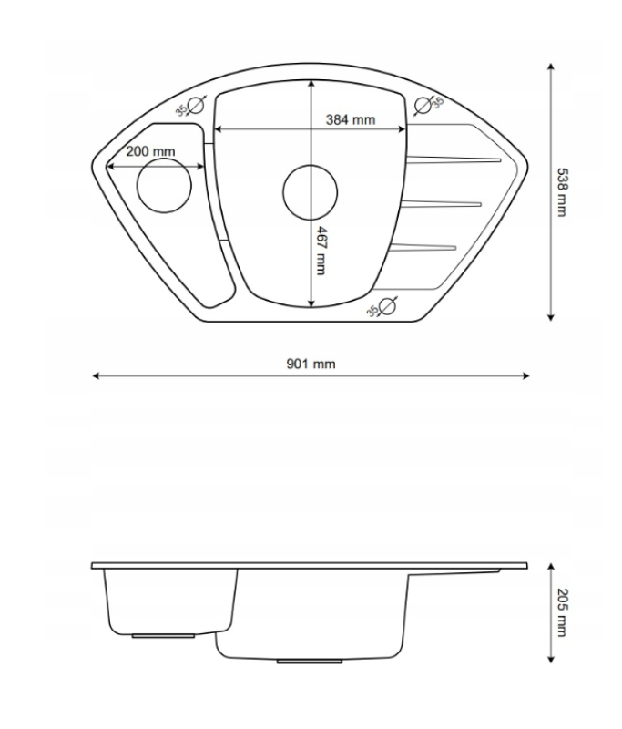 Graniteland Monte Granitni sivi kotni umivalnik za vgradnjo 901x538mm z RVS čepom 1208971416