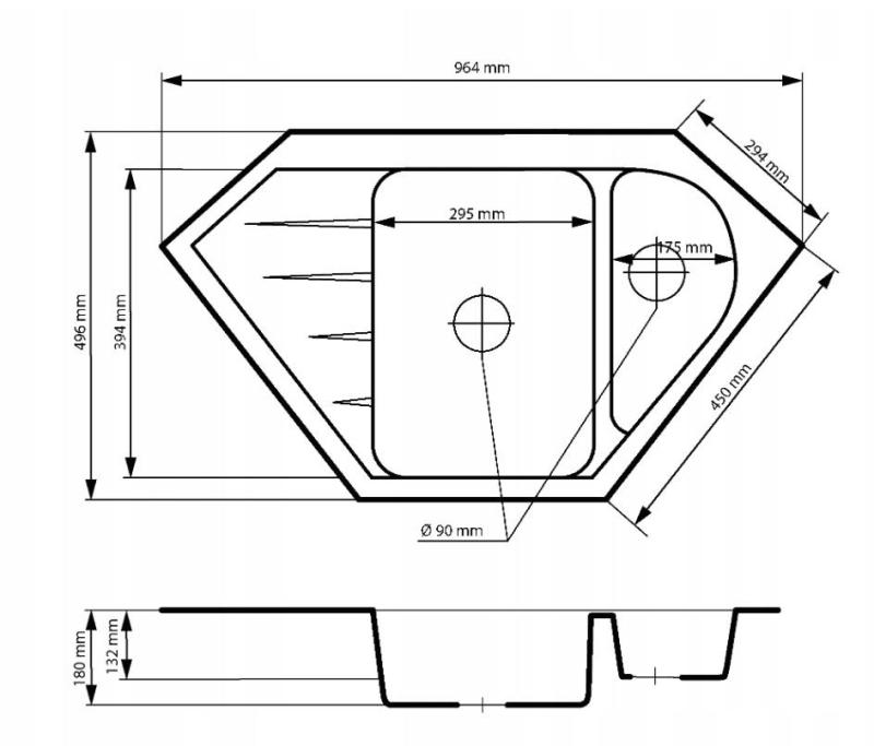 Graniteland Amiata Granitni bež Nadgradni kotni pomivalni korito 965x496mm z RVS čepom 1208971417