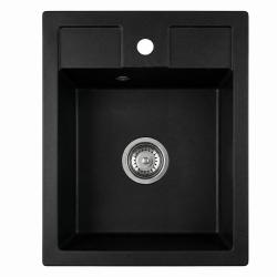 Graniteland Prest Granitno črno umivalnik Tapwing z luknjo za pipo, nadgradnja 400x500mm z RVS zamaškom 1208971421