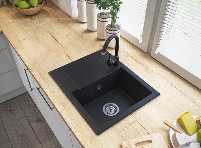 Graniteland Nex Granitno črno pomivalno korito z odcejevalnikom 574x464 mm 1208971428
