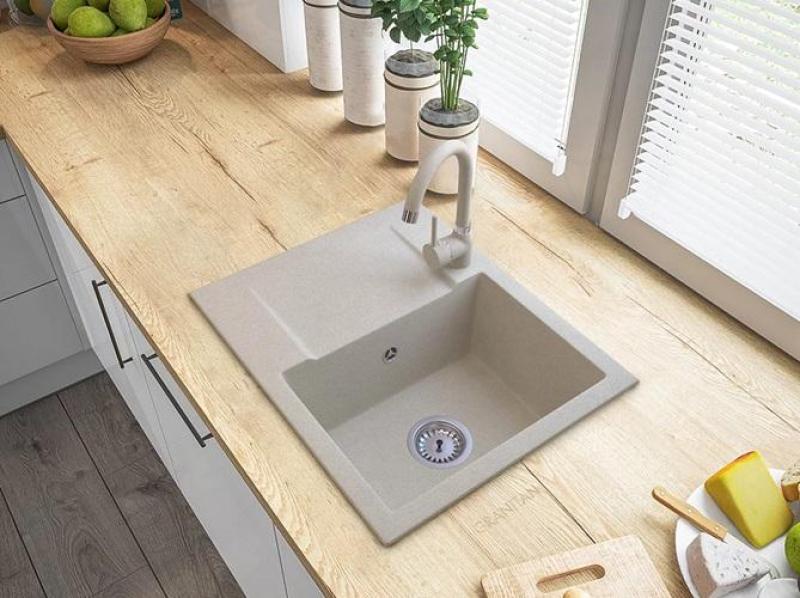Graniteland Nex Granitni bež umivalnik z odcejevalnikom 574x464 mm 1208971429