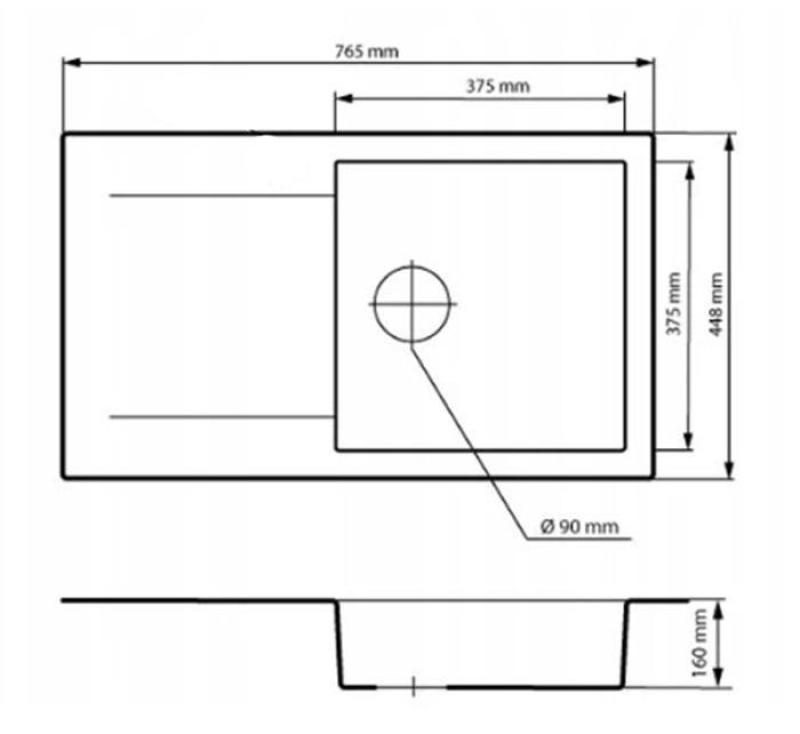 Graniteland Liri Granitni Arduin videz kamen videz umivalnik z odcejalnikom 765x448 mm 1208971437