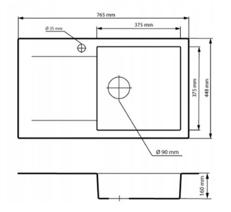 Graniteland Liri Granitni Črni pomivalno korito z odcejevalnikom 765x448 mm 1208971438
