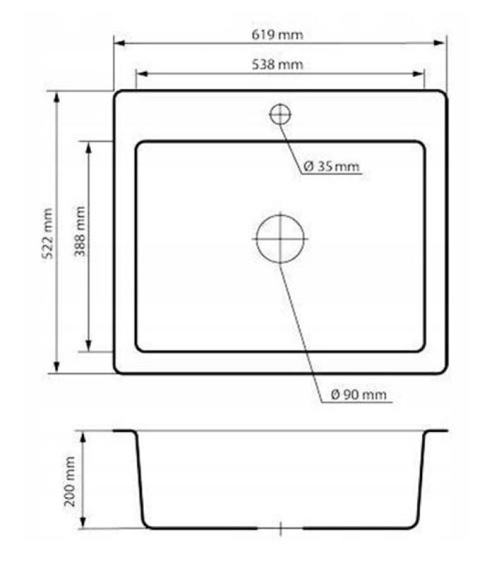 Graniteland Vastone Granitno Pomivalno Korito 619x522 mm Belo Nadgradnja z Luknjo za Pipo in RVS Čep 1208971445