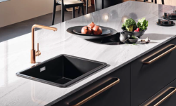 Ausmann Ceramic Ember Keramični Mat Črni Kvadratni Površinski in Podpovršinski Umivalnik 40 x 40 cm z Bakreno Zaporko 1208971487