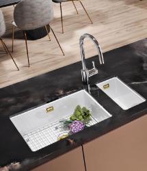 Ausmann Ceramic Ember Keramični Beli Polovični Umivalnik za Površinsko in Podpovršinsko Montažo 174 x 400 mm z Zlatim Čepom 1208971501