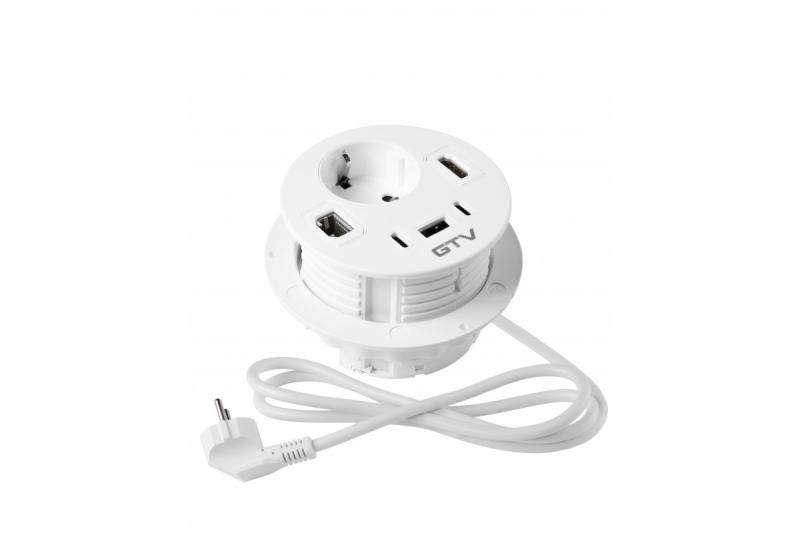 Pohištvena vtičnica RONDO, 1xSHUKO, 1xUSB-A, 2xUSB-C, HDMI, RJ45 kabel 1.5 m, bela