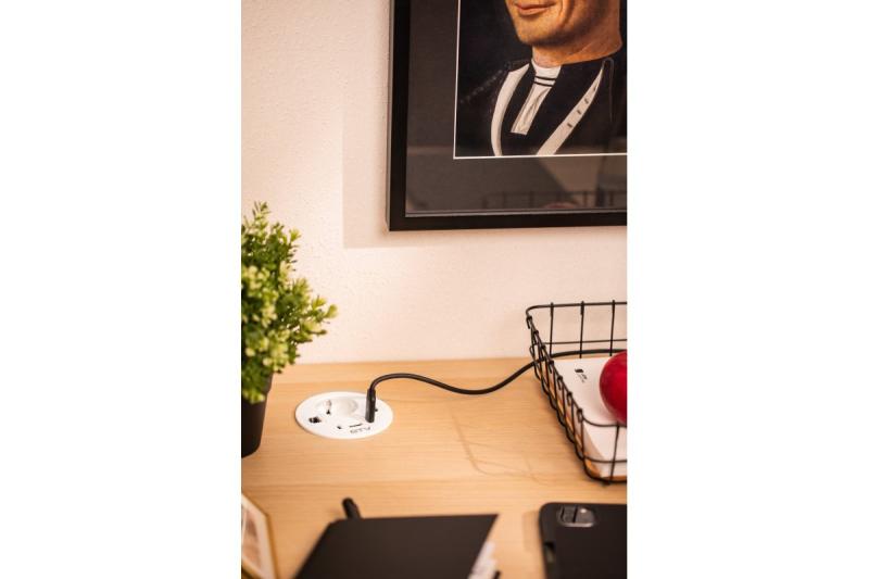 Pohištvena vtičnica RONDO, 1xSHUKO, 1xUSB-A, 2xUSB-C, HDMI, RJ45 kabel 1.5 m, bela