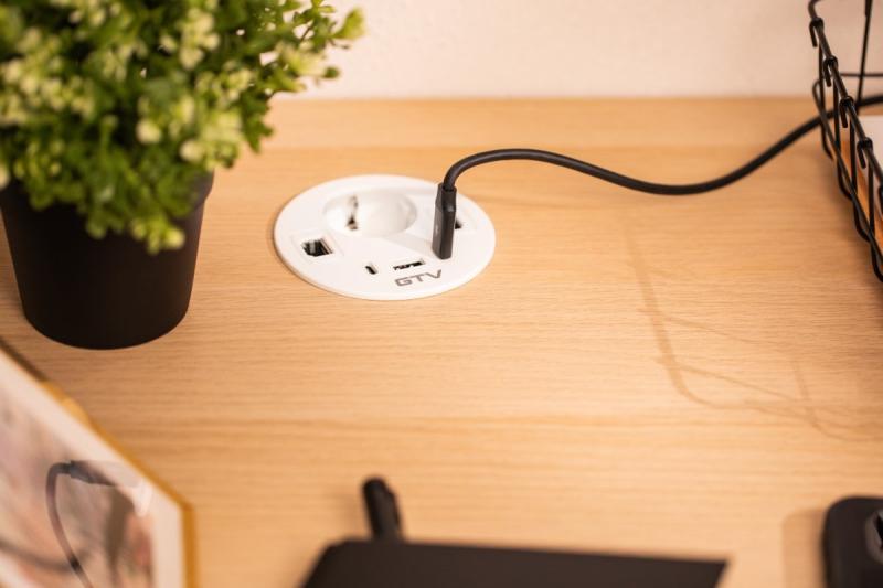 Pohištvena vtičnica RONDO, 1xSHUKO, 1xUSB-A, 2xUSB-C, HDMI, RJ45 kabel 1.5 m, bela