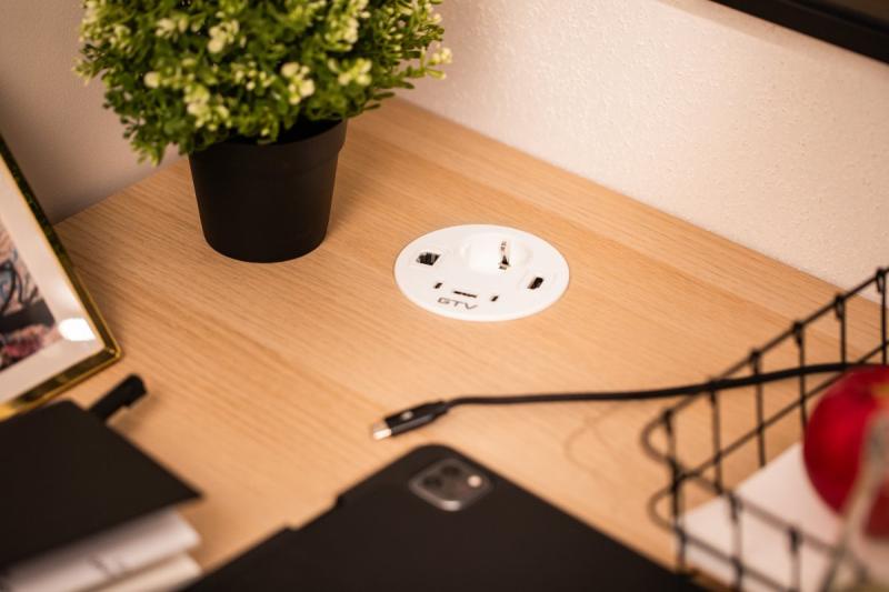 Pohištvena vtičnica RONDO, 1xSHUKO, 1xUSB-A, 2xUSB-C, HDMI, RJ45 kabel 1.5 m, bela