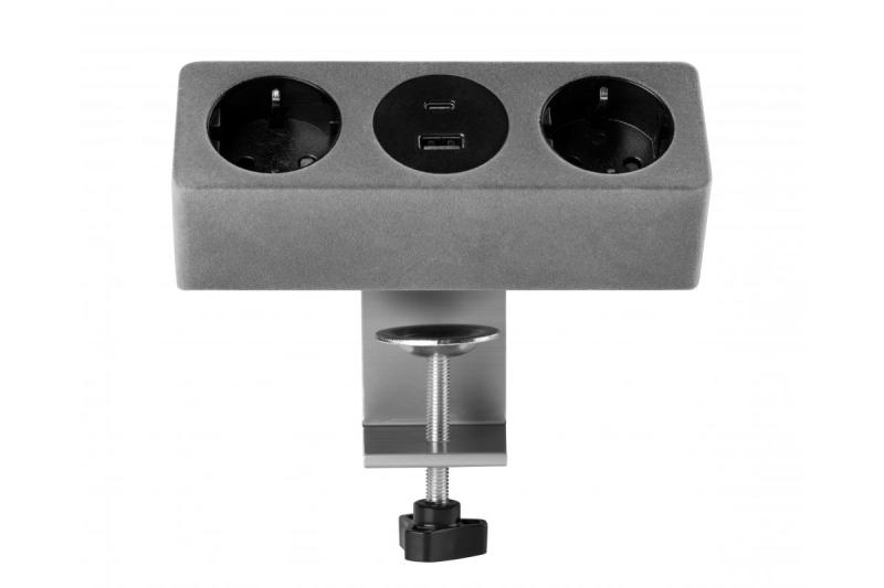 Pohištvena vtičnica SOFITO, 2xSHUKO, USB A+C, kabel 1,5 m, siva flisaka