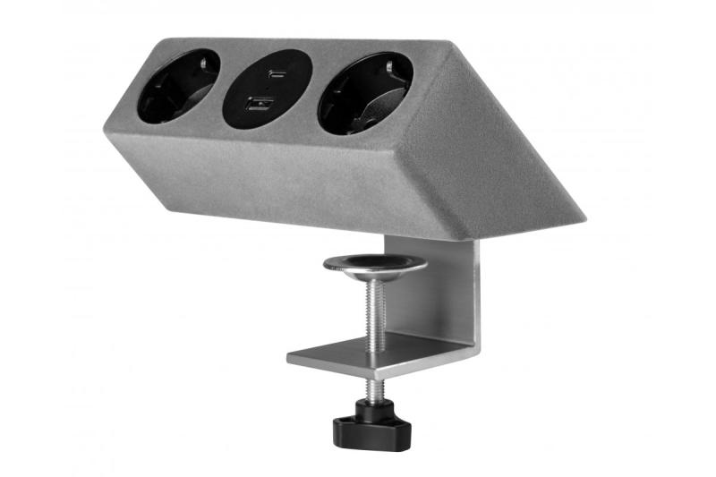 Pohištvena vtičnica SOFITO, 2xSHUKO, USB A+C, kabel 1,5 m, siva flisaka