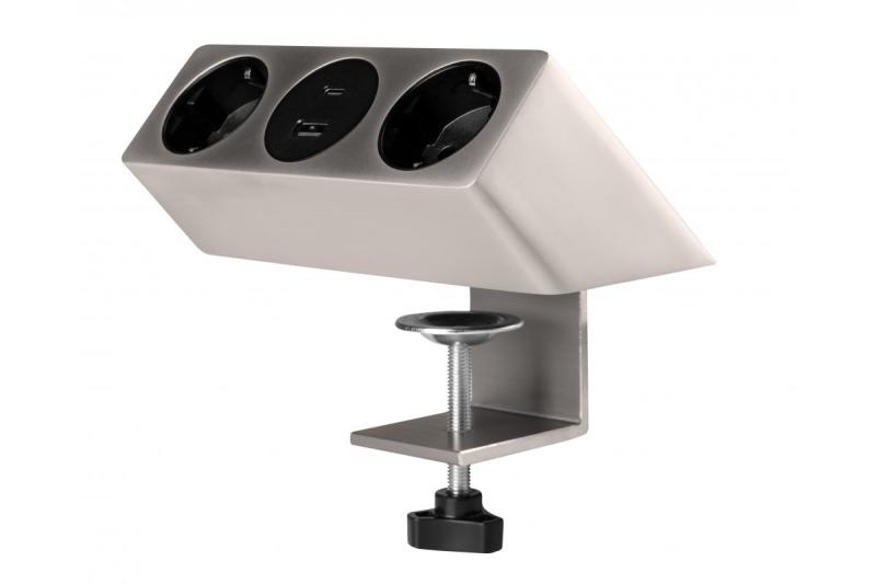 Pohištvena vtičnica SOFITO, 2xŠUKO, USB A+C, kabel 1,5 m, nerjaveče jeklo