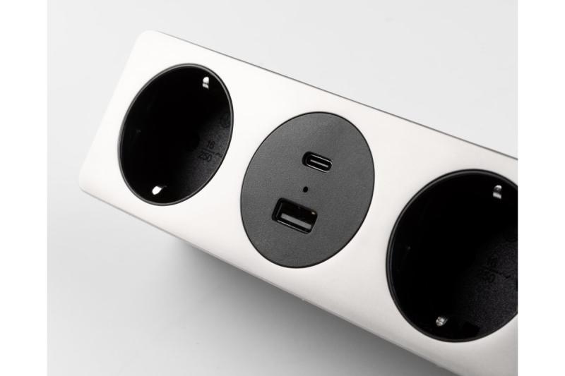 Pohištvena vtičnica SOFITO, 2xŠUKO, USB A+C, kabel 1,5 m, nerjaveče jeklo