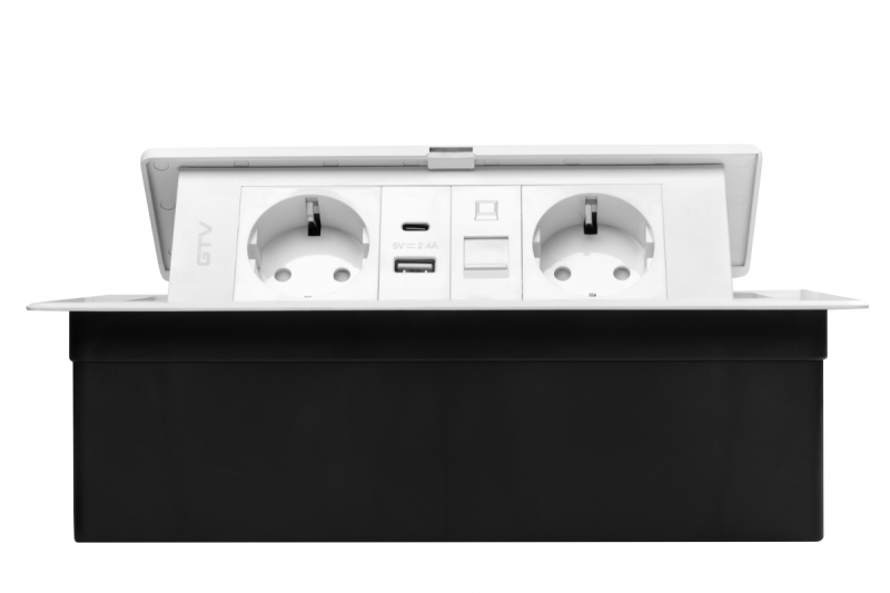 Pohištvena vtičnica MULTISOFT, 2xSHUKO, USB A+C, RJ45, kabel 1,5 m, bela