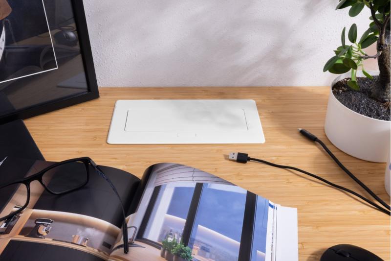 Pohištvena vtičnica MULTISOFT, 2xSHUKO, USB A+C, RJ45, kabel 1,5 m, bela