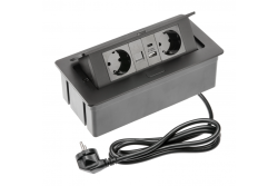 Pohištvena vtičnica MULTISOFT, 2xSHUKO, USB A+C, RJ45, kabel 1,5 m, črna