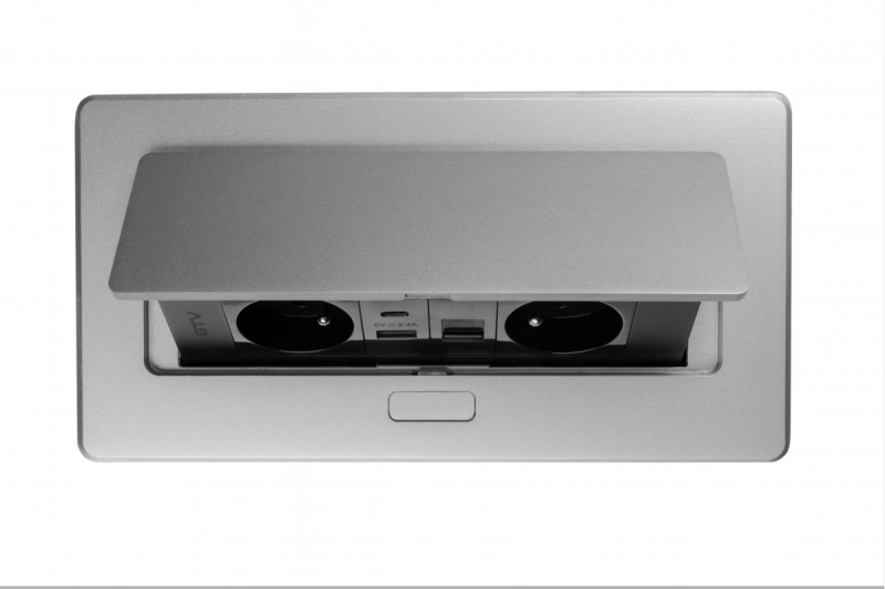 Pohištvena vtičnica MULTISOFT, 2xSCHUKO, USB A+C, RJ45, kabel 1,5 m, aluminij