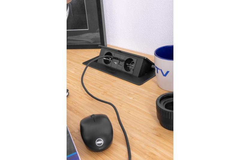 MULTISOFT Pohistvena vtičnica 2x vtičnica z ozemljitvijo, USB A+C, RJ45, napajalni kabel z vtičem, črna