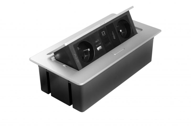 MULTISOFT pohištvena vtičnica 2x vtičnica z ozemljitvijo, USB A+C, RJ45, HDMI, napajalni kabel s priključkom, aluminij