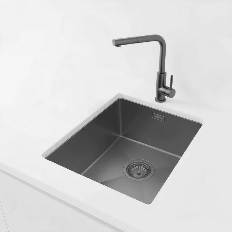 Pure.Sink Luxion Umyvalnik v barvi gun metal, 36 x 40 cm, za vgradnjo pod pult, vgradnjo v pult in namestitev na pult PLX3640-61