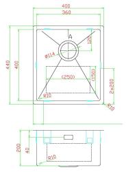 Pure.Sink Luxion Zlata pomivalna korita 36x40 cm za vgradnjo pod pult, vgradnjo v pult in nad pult PLX3640-60