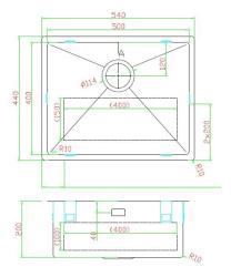 Pure.Sink Luxion nerjaveče jeklo pomivalno korito 50x40 cm podgradnja, vgradnja in nadgradnja PLX5040-02