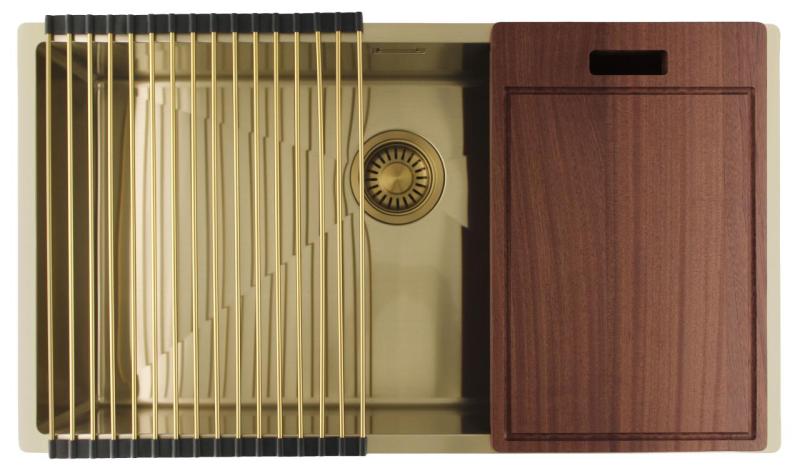 Pure.Sink Luxion Velika zlata pomivalna korita 74x40 cm za vgradnjo pod pult, vgradnjo v pult in nadgradnjo PLX7440-60