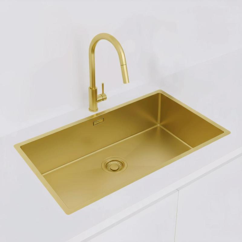 Pure.Sink Luxion Velika zlata pomivalna korita 74x40 cm za vgradnjo pod pult, vgradnjo v pult in nadgradnjo PLX7440-60