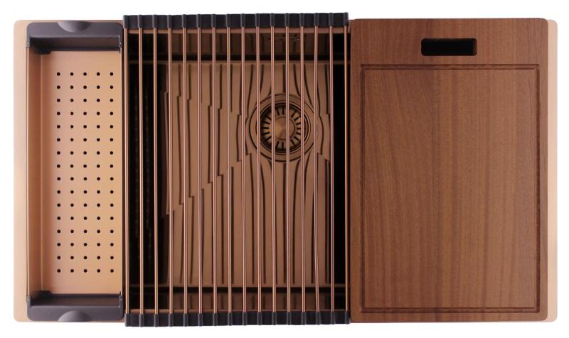 Pure.Sink Luxion Velika bakrena pomivalna korita 74x40 cm za vgradnjo pod pult, vgradnjo v pult in nadgradnjo PLX7440-62