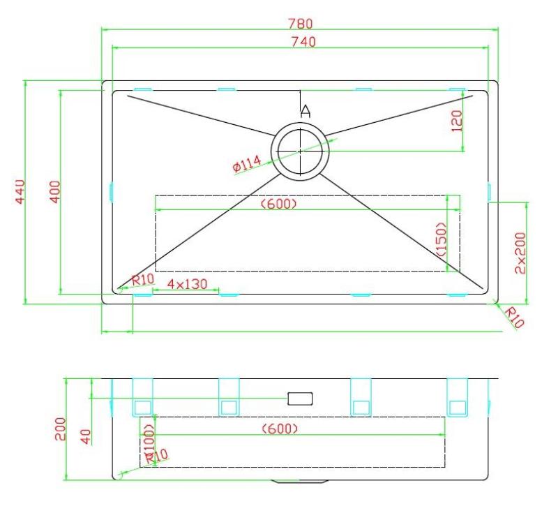 Pure.Sink Luxion Velika bakrena pomivalna korita 74x40 cm za vgradnjo pod pult, vgradnjo v pult in nadgradnjo PLX7440-62