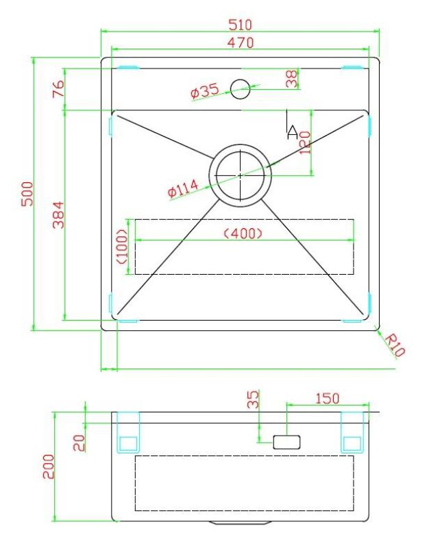 Pure.Sink Luxion Gun metal pomivalno korito 51x50 cm Tapwing z odprtino za pipo PLX5150T-61