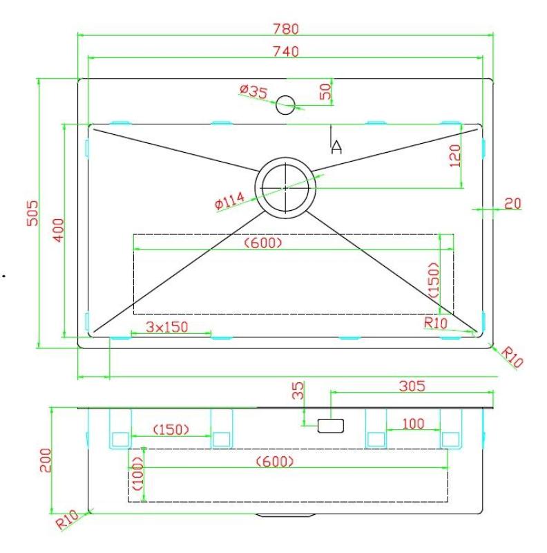 Pure.Sink Luxion PVD Velika črna pomivalna korita 78x50 cm Tapwing z odprtino za pipo PLX7850T-63