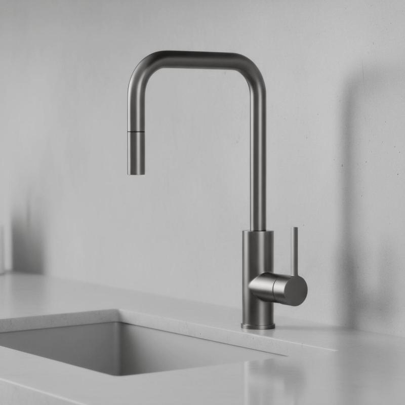 Pure.Sink Luxion Kuhinjska pipa iz kovine v barvi gun metal, kvadratna, z izvlečnim izlivom PLXSQUA-61