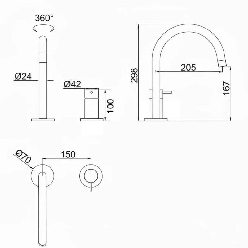 Pure.Sink Luxion 2-luknjska mat črna kuhinjska pipa z okroglim izlivom PLX2HR-10