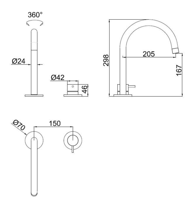 Pure.Sink Luxion 2-luknjasta bakrena kuhinjska pipa z okroglim izlivom PLX2HR-62